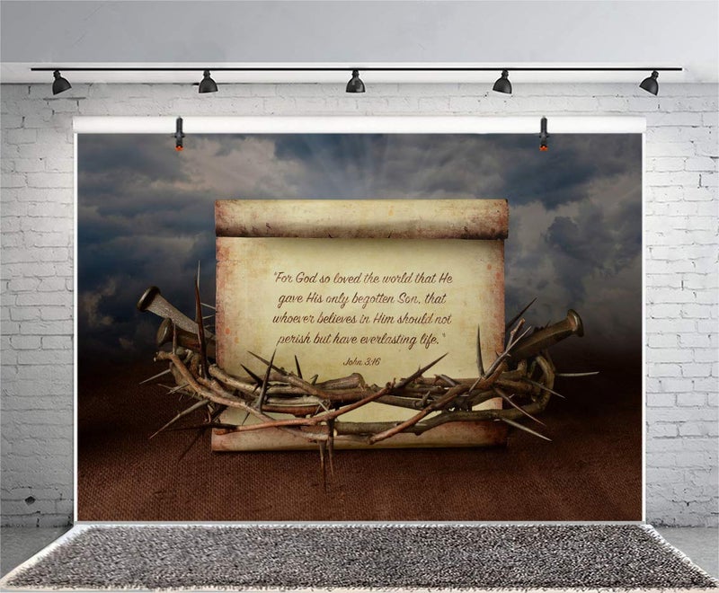 AOFOTO 5x3ft Holy Bible Story Parchment Backdrop Crown Thorns Nails Vintage Paper Scripture Christ Child Jesus Birth Manuscript Background for Photography Christian Church Religious Photo Studio Prop - Image 4